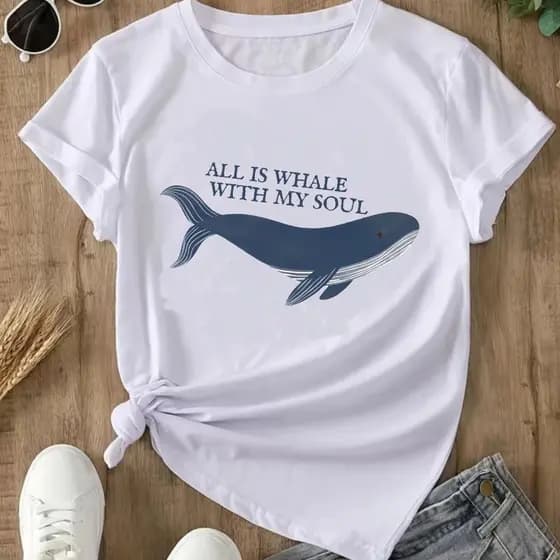 Camiseta Premium Confortavel Baleia Mar Frase Escrita Camisa Feminina 100% Algodao