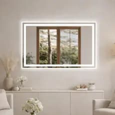 Espelho Grande Retangular LED Jateado Touch 80X50 Ideal Banheiro Lavabo e Penteadeira de Maquiagem