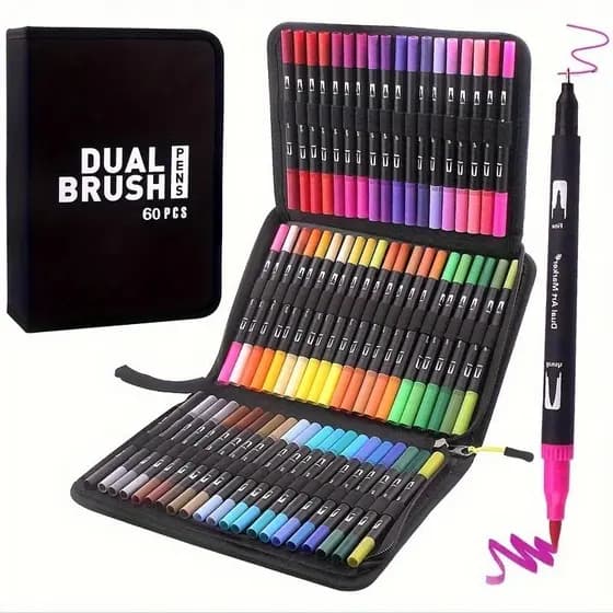 48/60/80 Cores Marcadores De Pincel De Ponta Dupla Conjunto De Canetas De Pincel E Fineliner Caneta De Arte Com Estojo