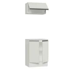 Jogo de Cozinha Ternura Armário 2 Portas e 1 Aéreo Porta Basculante 100% MDF Cor Branco