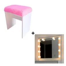 Banco Pelúciado Rosa e LED Camarim para Penteadeira Helo