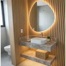Kit Completo Lavatório PORCELANATO 62x40cm Cuba Bancada Prateleira na Cor TRAVERTINO ENVIO IMEDIATO