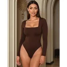 Body Feminino Manga Longa Decote Quadrado Suplex Justo, Modela o corpo, Balada, Casual  Dia a Dia!!!