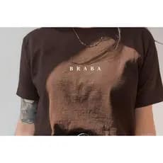 Camiseta Básica 100% Algodão Estampada Braba Minimalista Tendência Feminina Lançamento