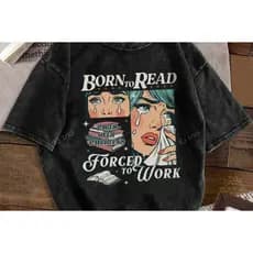 Camiseta 100% Algodão Básica Divertida Feminina Estilo Hip-Hop Born To Read Lançamento 2025 Envio Imediato