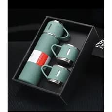 KIT GARRAFA TÉRMICA 500 ML CAMADA DUPLA AÇO INOX COM DUAS XÍCARAS