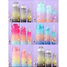 Kit Garrafas 3 em 1 garrafas 2L 900ml 300ml Squeze Academia Treino Tie Dye com adesivos