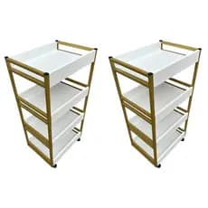 2 Carrinhos Auxiliar 4 Bandejas – Estrutura Metalon + MDF – 80cm de Altura – 5 Cores Disponíveis