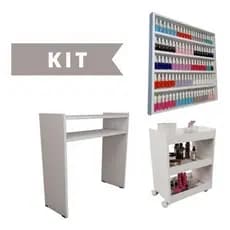 Kit Manicure Carrinho + Mesa + Prateleira Expositor Esmalte