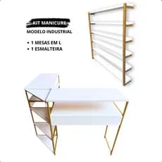 Mesa Manicure em L Modelo Industrial de Metalon e MDF - Moveis para Salão de Beleza