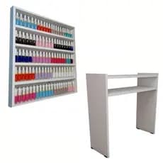 Kit Para Manicure Com Mesa Bancada e Prateleira Expositora de Esmaltes