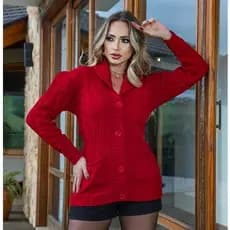 Casaco Feminino Inverno Grosso Cardigan Elegante Trança Lã