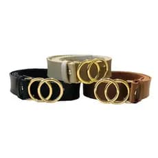 Kit Cinto Feminino 2 Peças Argola Dupla Fivela Dourada - Moda Diva 3 cm de Largura