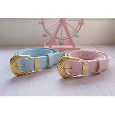 Kit 2 Cintos Infantil Feminino Argola Dourada Tira Média 2 cm Tons Pasteis - Menina Moda Lisa