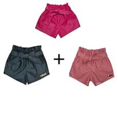 Kit 2 Short Couro infantil Couro Fake Courino Menina Short Saia Couro Com Laço Com Bolso