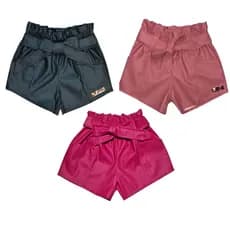 Short Couro Infantil Couro Fake Courino de Laço Menina Blogueirinha Sirre