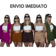 Conjunto Kimono Short Duas Peças Moda Praia Azul Lilas Roxo Verde Saida de Praia Quimono Marrom