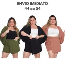 Conjunto Kimono Short Saia Plus Size e Kimono Duas Peças Moda Praia Quimono Estampado e Liso Verde Preto Marrom G1 G2 G3