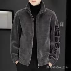 Jaqueta masculina outono inverno corte gola alta jaqueta masculina bordado moletom de lã jaqueta masculina de uma peça.
