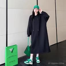 Moletom feminino Plus Size de lã com capuz, comprimento médio, outono inverno, moletom feminino acima do joelho, estilo