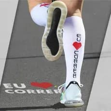 Meia Compressão Poliamida Eu Amo Correr Cano Alto Branca T-socks