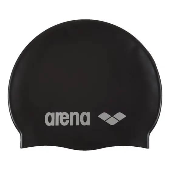 Touca De Natação Arena 100% Silicone Classic Adulto Logo Cor Preto/prata