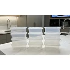 Jogo 12 Potes Plásticos Transparentes com Tampa, 4 Potes de 1540 ML e 8 Potes 1140 ML.