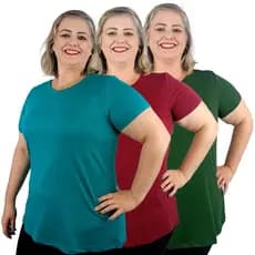 Kit 3 Camisetas T-shirt Blusa Plus Size Feminina Básica