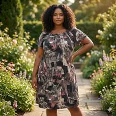 Vestido Feminino Plus Size Ciganinha Estampado Manga Curta Midi
