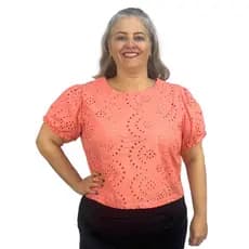 Blusa Cropped Feminino Laise Plus Size Manga Curta Lese