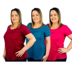 Kit 3 Blusas Feminina Moda Evangélica Manga Curta Lisa