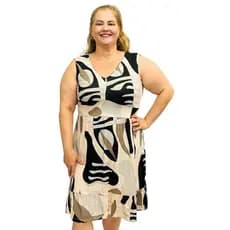 Vestido Feminino Plus Size Midi Gola V Regata Frente Dupla Moda Verão