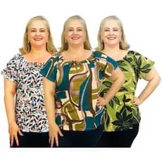 Kit 3 Blusinhas Ciganinha Estampadas Manga Curta Feminina