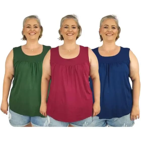 Kit 3 Blusas Femininas Plus Size Regata Senhora Bata Lisa