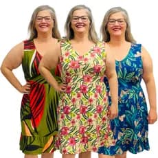 Kit 3 Vestidos Femininos Plus Size Moda Regata Gola V Frente Forrada