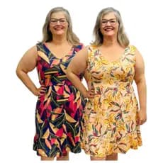 Kit 2 Vestidos Plus Size Gola V Regata Moda Verão Estampados