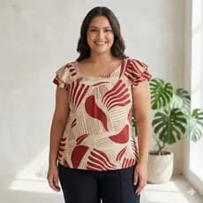 Blusa Feminina Plus Size Manga Godê Bata Estampada