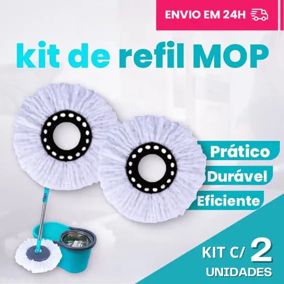 Kit 2 Refil para Esfregão MOP 360 Lavável Giratório Reutilizável Microfibra Durável 13 ou 9 Litros
