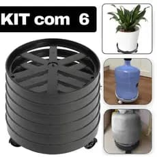 6 Suportes Plástico para Botijão de Gás Planta Galão de Água Base Resistente com Rodinha Giratória