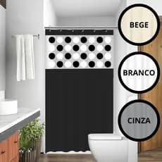 Cortina Box Banheiro com Visor e Ganchos – 100% PVC, Antimofo, Impermeável | Estampa Bolas