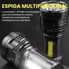 Lanterna LED Multifuncional Recarregável 8 LED + COB Super Brilhante, Alta Potência, USB Tipo-C