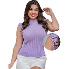 Blusinha Feminina Garrafinha/ babado tricot/Gola Alta/Blogueirinha/Babado/Canelado/