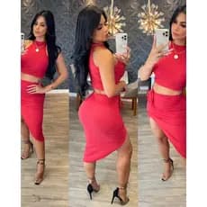 Conjunto crooped c/saia  com fenda moda Feminina