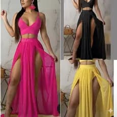 Saída de Praia Feminina Saia Longa com Fenda transparente Tendência Verão