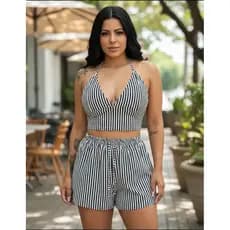 Conjunto Duna listrado Feminina short e Cropped com bojo - moda verão Estilo e conforto
