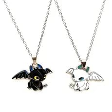 Colar De Dragão Voador Preto E Branco Casal De Dragões Melhores Amigos Colares De Pingentes Longos