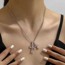 Novo Colar De Pingente De Moda Dupla Cruz Para Mulheres Corrente Cor De Prata Necklacse Jóias Presentes