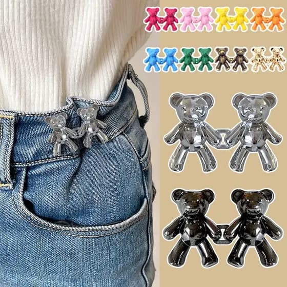 Par Urso De Metal Calça De Cintura Apertada Com Botão Fixa Ajuste/calças de ganga, jeans
