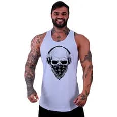 Regata Longline MXD Conceito Caveira Bandana MXD Logo Gym Fitness Casual