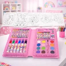 Maleta Infantil de Pintura com Giz de Cera, Canetinhas e Tintas - Presente Criativo e Educativo